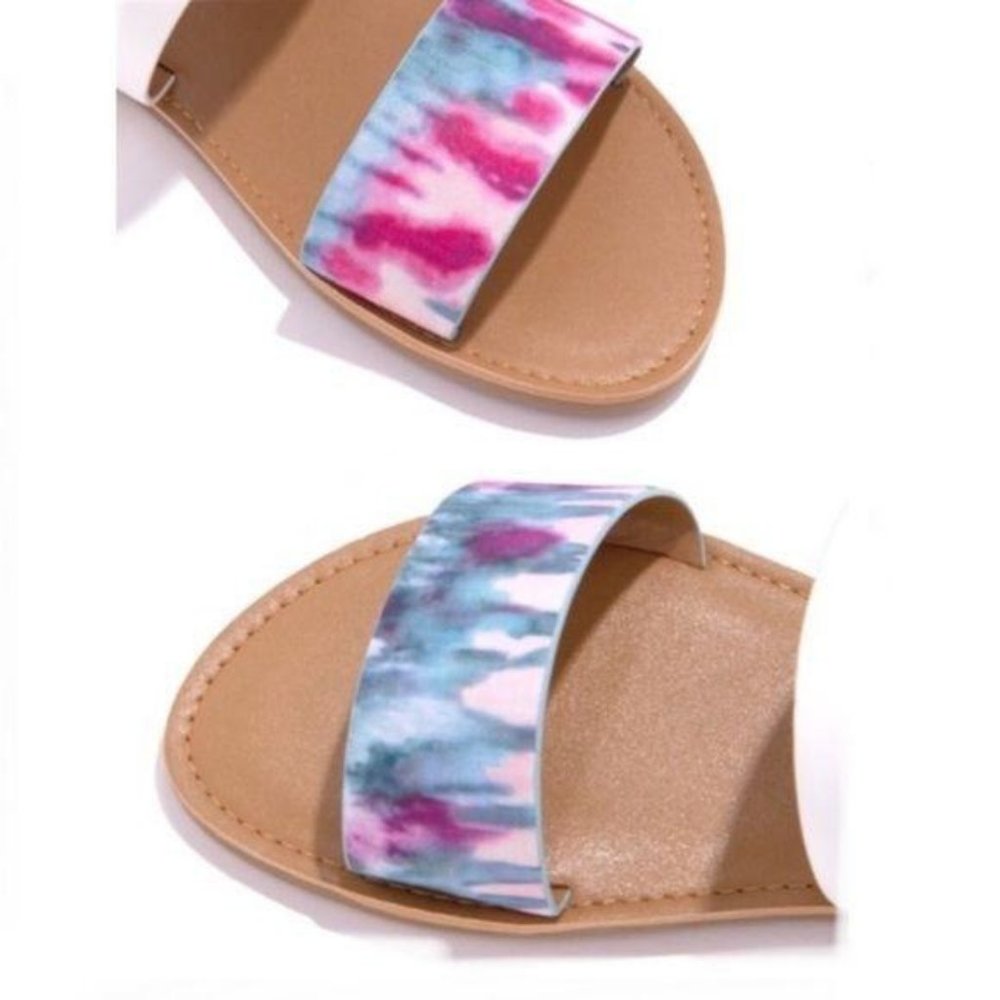 !! NEW !! White & Tie Dye Double Band Slide Sandals - Picture 2 of 4
